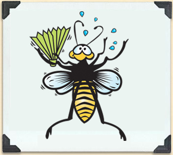 Dessin humoristique d'une abeille agitant un éventail 