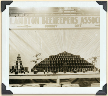 Stand de la Lambton County Beekeepers' Association à la Royal Winter Fair de Toronto, vers 1910. 