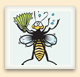 Cartoon illustration of a bee waving a fan. 