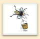 Cartoon illustration of a bee carrying a pail of nectar. 