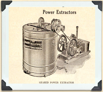 By the 1920s, Canadian beekeepers were using large honey extractors driven by gas engines; this one was advertised in a  Ruddy catalogue.  