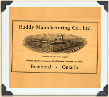 Bien que l'illustration de cette usine soit exagérée, il demeure que la fabrication d'équipement d'apiculture rapportait beaucoup dans les années 1920 en Ontario. 